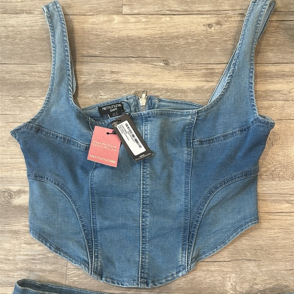 PLT Shape Vintage Light Wash Denim Corset & Micro Mini Skirt - Picture 2 of 5